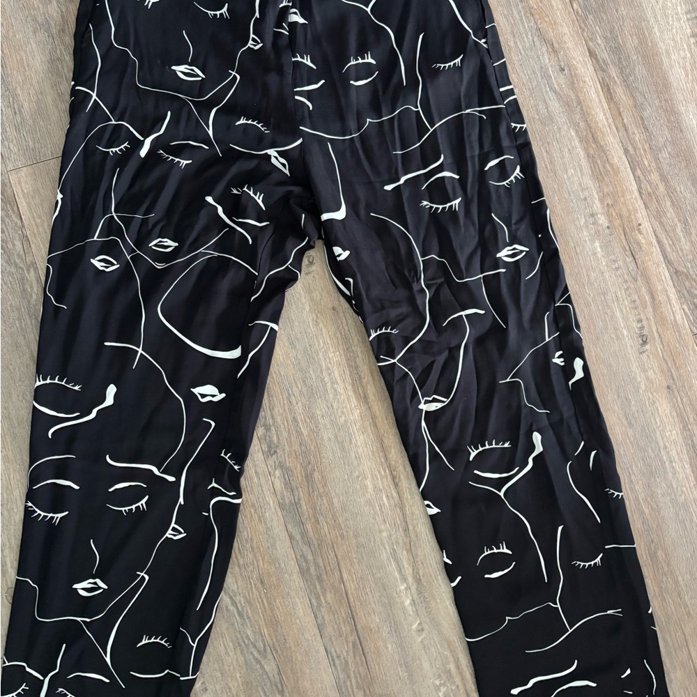 Black and White Abstract Face Print Pants
